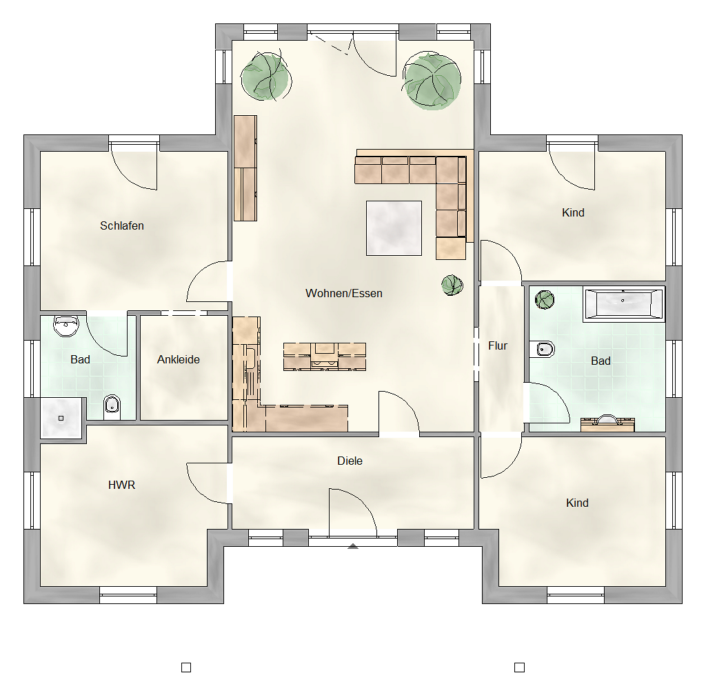 Grundriss Arioso: 4 Zimmer, Bad, WC, Ankleide, HWR, Diele, offene Küche